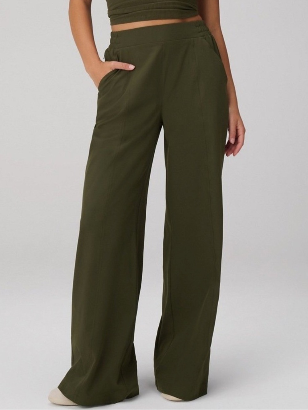 Fabletics Downtown Wide Leg Pants Elastic Waist Green